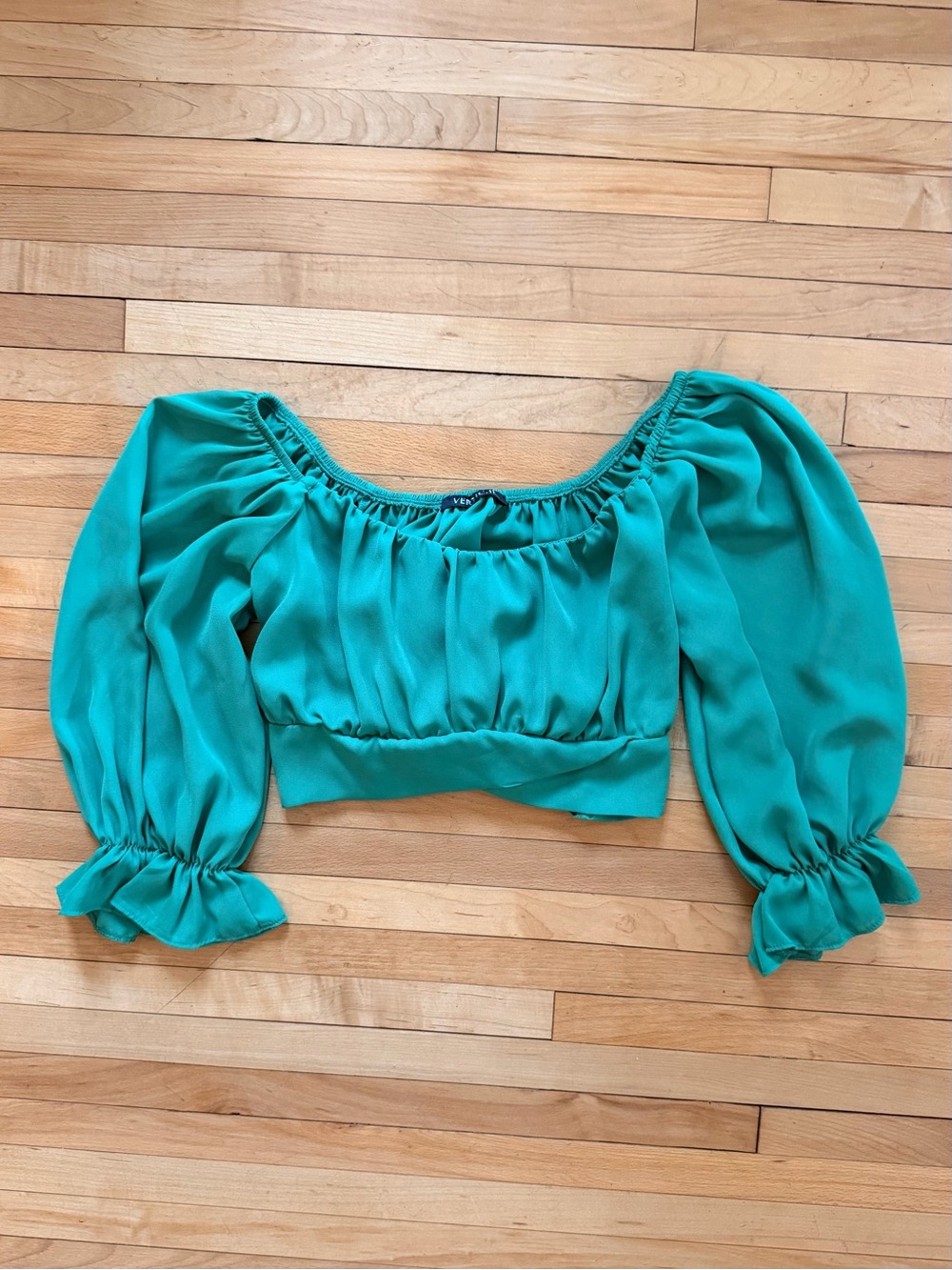 Teal Puff-Sleeve Crop Top